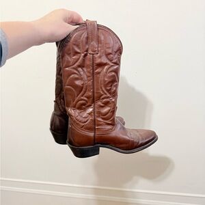 Brown faux leather western cowboy boots